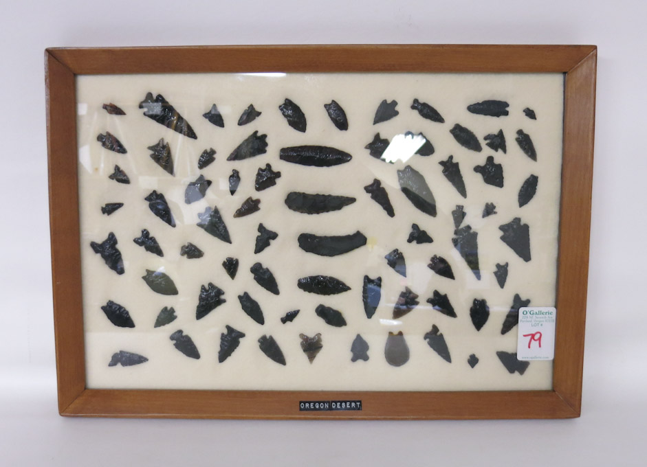 Appraisal: FRAME OF NORTHWEST NATIVE AMERICAN ARROW POINTS AND KNIVES Oregon