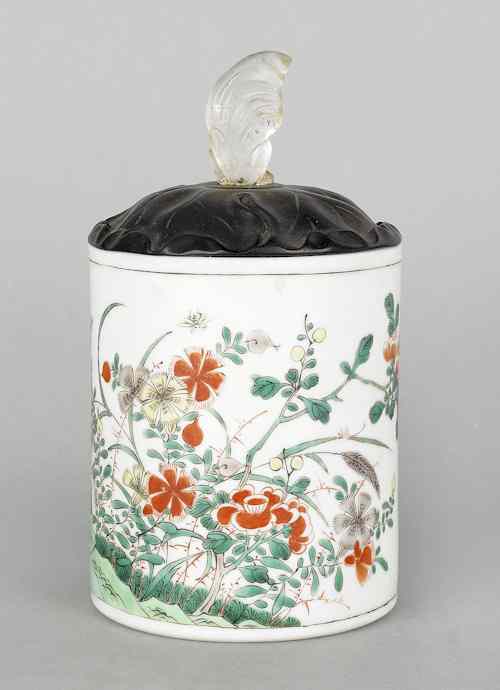 Appraisal: Chinese famille verte porcelain brush pot th c with a