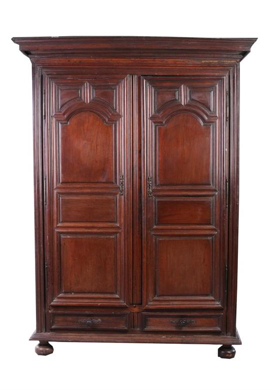 Appraisal: FRENCH PROVINCIAL WALNUT ARMOIRE th century with original hardware mounts