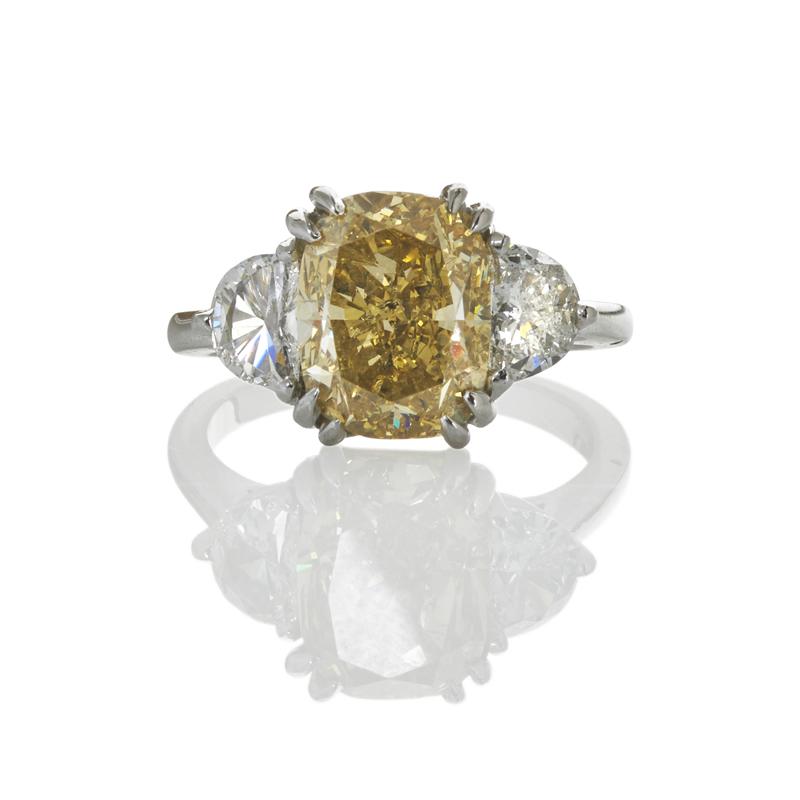 Appraisal: CTS BROWNISH YELLOW DIAMOND RING GIA report describes cushion modified