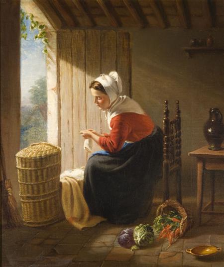 Appraisal: DUTCH SCHOOL C A YOUNG MOTHER KNITTING Oil on canvas