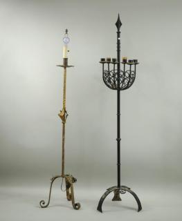 Appraisal: Gilt Wrought Iron Floor Lamp Light Candle Stand A gilt