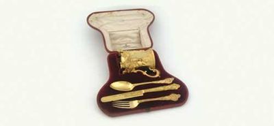 Appraisal: A Victorian silvergilt christening set in a lined and fitted