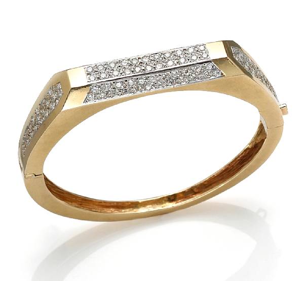 Appraisal: A diamond and fourteen karat gold bangle bracelet estimated total