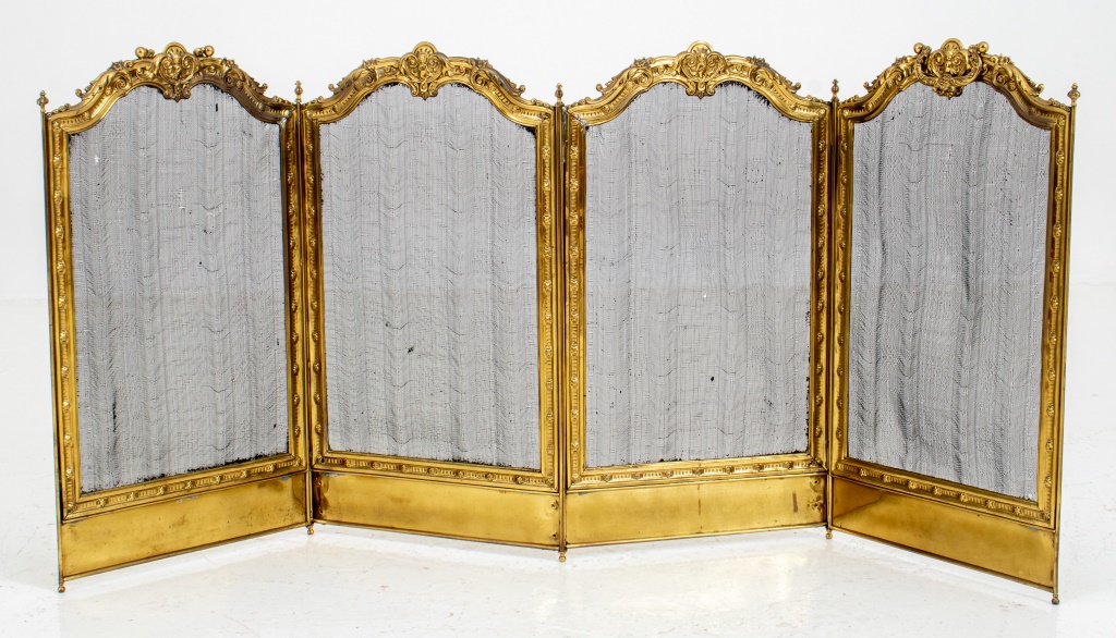 Appraisal: FRENCH BAROQUE REVIVAL FIRESCREEN French Baroque revival brass firescreen with