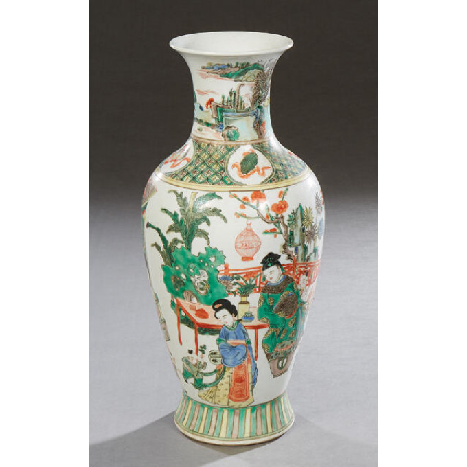 Appraisal: Chinese Porcelain Famille Verte Baluster Vase th c the everted