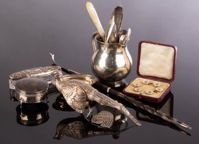 Appraisal: A silver table pheasant import marks for London cm long