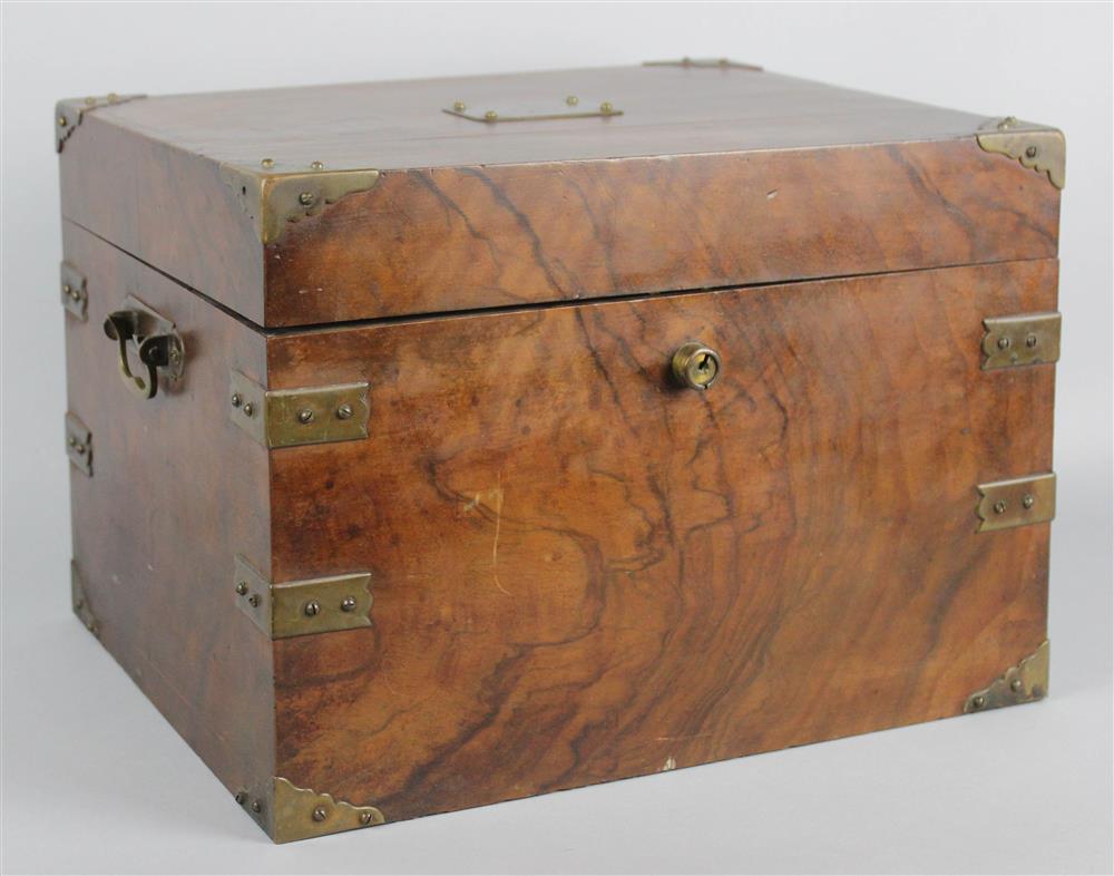 Appraisal: VICTORIAN BRASS MOUNTED BURL WALNUT HUMIDOR having a rectangular form