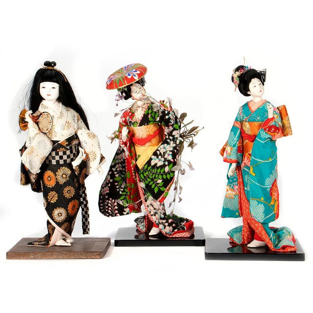 Appraisal: Vintage Porcelain Japanese Geisha Dolls Three Porcelain Japanese Geisha doll