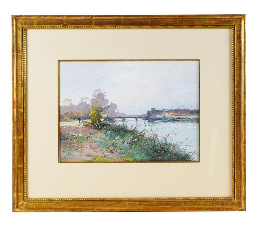 Appraisal: FRAMED WATERCOLOR PAINTING LAKE LANDSCAPEwatercolor on paper signed illegibly lower