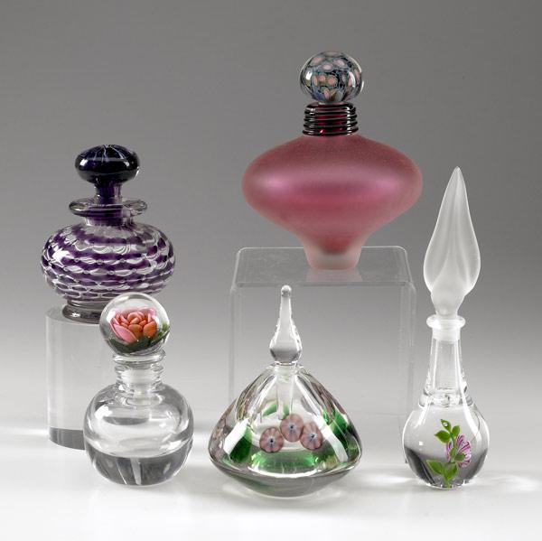 Appraisal: ART GLASS PERFUMES Group of five all with floral or