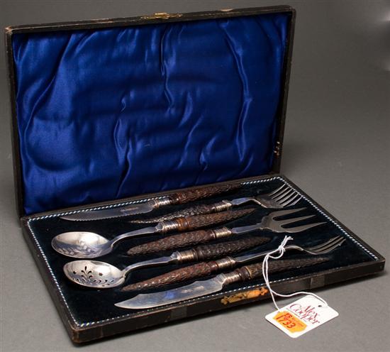 Appraisal: English Victorian silver-plate hors d'ouevre serving set in fitted case