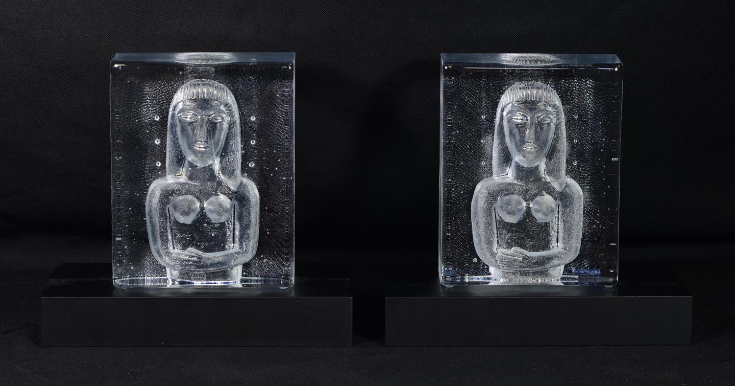 Appraisal: Kosta Boda Art Glass Pair of Maiden Icons Sculptures with