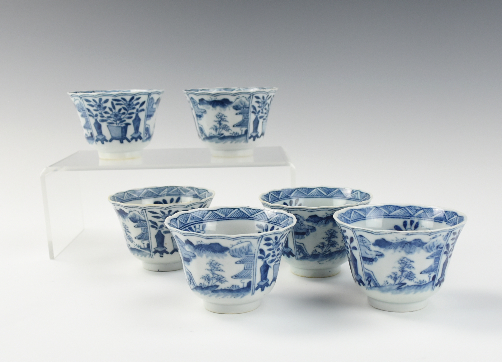 Appraisal: GROUP OF CHINESE BLUE WHITE CUPS TH C Chinese -