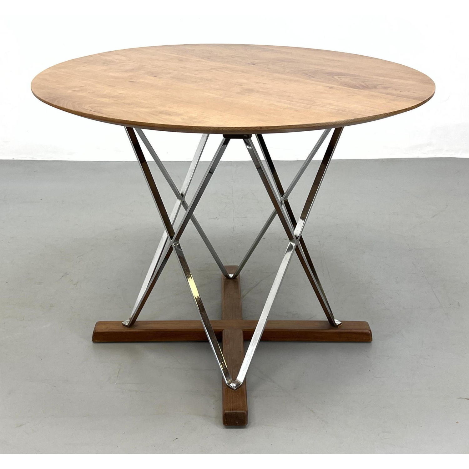 Appraisal: Cherry Wood Top Chrome X Base Table Unusual design Dimensions