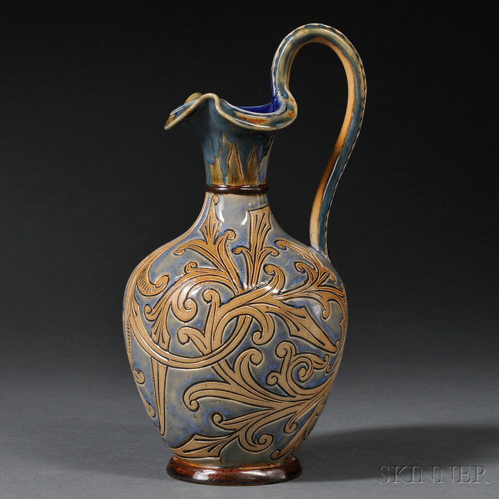 Appraisal: Doulton Lambeth Florence Barlow Decorated Stoneware Ewer England club-shaped spout