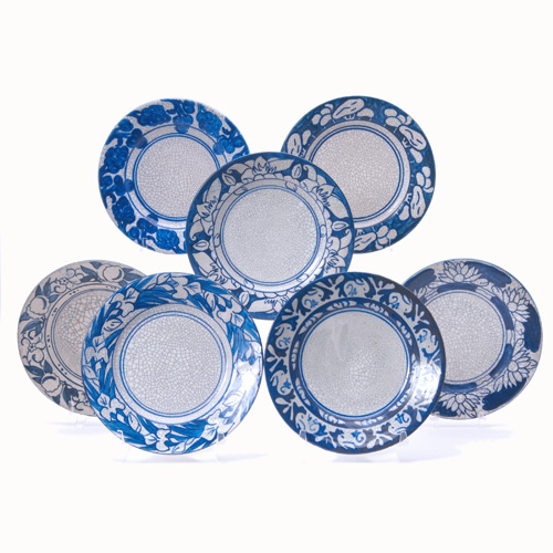 Appraisal: DEDHAM Seven Crackleware plates in the Rabbit Snowtree Iris Water