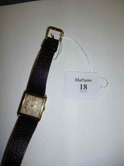 Appraisal: AN CT GOLD GENTLEMAN'S SQUARE FACED WRIST WATCH the silvered