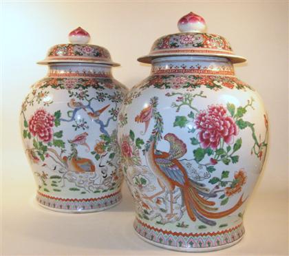 Appraisal: Pair of Chinese famille rose porcelain covered jarsqianlong style th