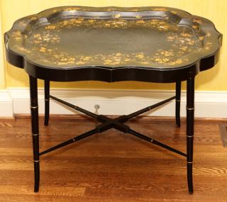 Appraisal: PAPIER MACHE TRAY TOP COFFEE TABLE PAPIER MACHE TRAY TOP