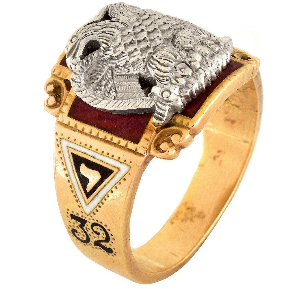 Appraisal: Vintage Karat Yellow Gold Enameled Masonic Ring Vintage Karat Yellow