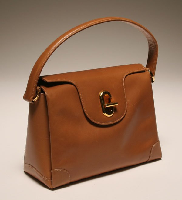 Appraisal: Vintage Gucci G clasp tan leather classic kelly style bag