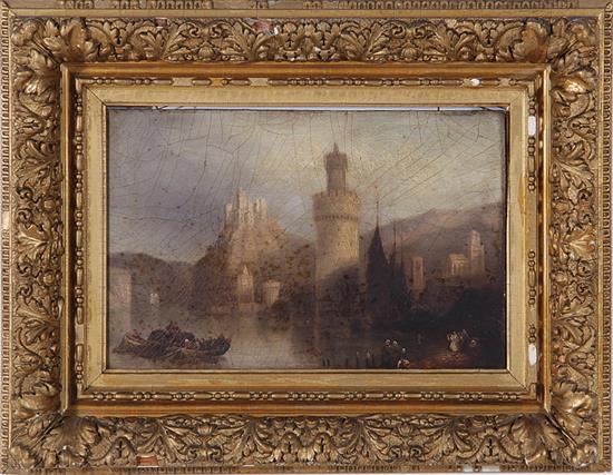 Appraisal: Continental school th century CAPRICCIO LANDSCAPE oil on board framed