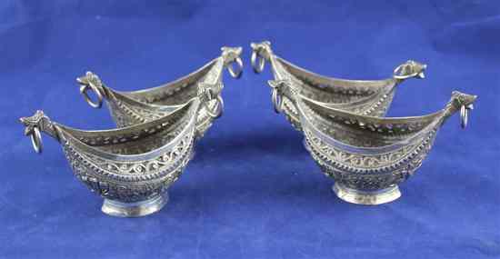 Appraisal: A set of four early th century Indian silver boat