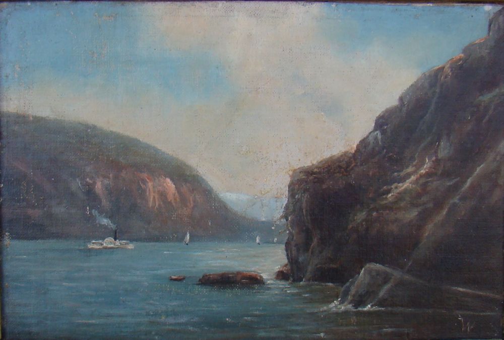 Appraisal: HUDSON RIVER SCHOOLAmerican Late th CenturyPrimitive Hudson River landscape with