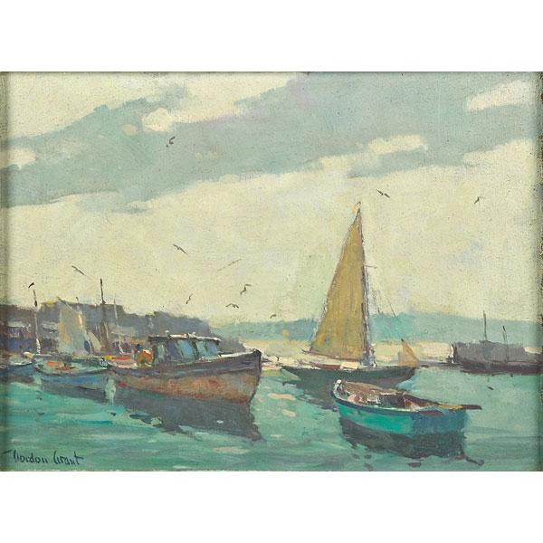 Appraisal: GORDON HOPE GRANT American - Oil on masonite of boats