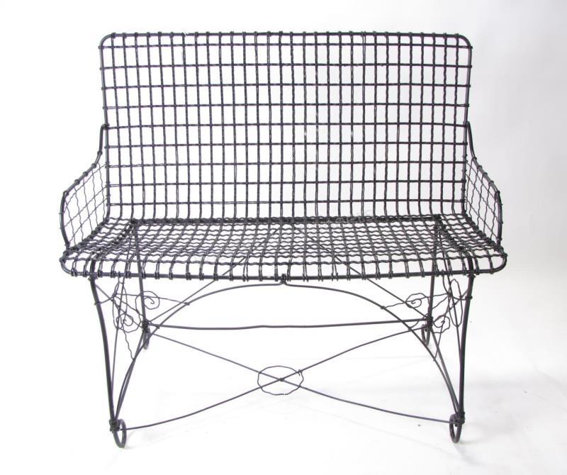 Appraisal: An antique wire patio bench with wrought iron fame x