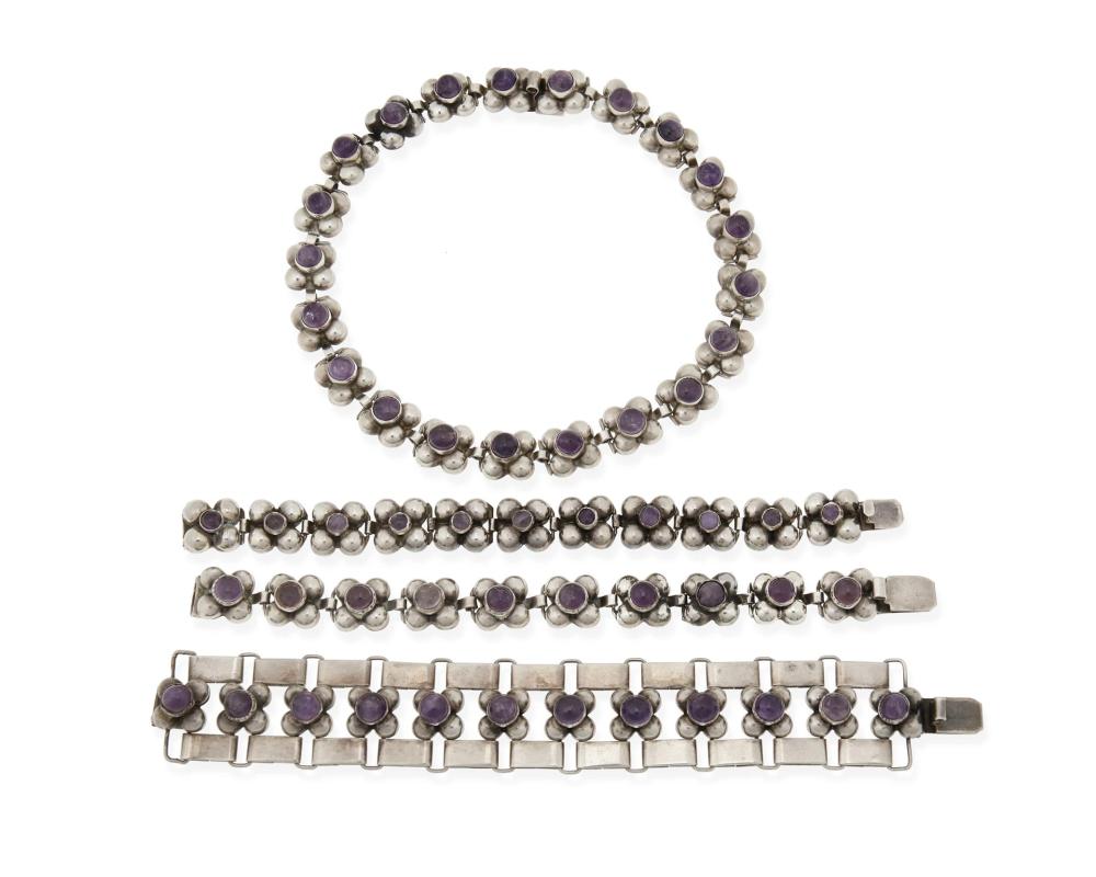 Appraisal: Fred Davis - American A group of silver and amethyst