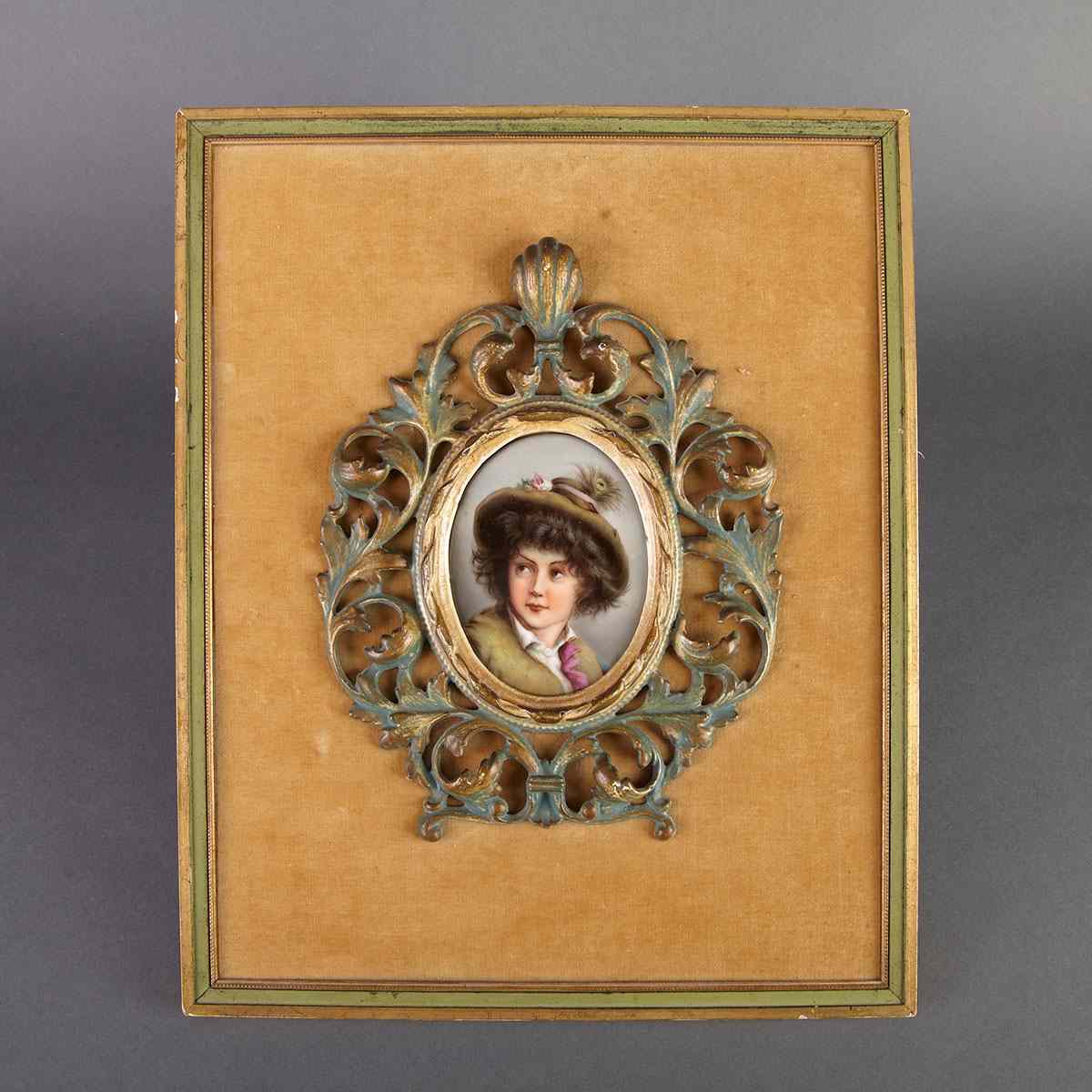 Appraisal: Italian Porcelain Oval Portrait Plaque of a Young Boy probably