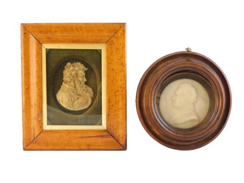 Appraisal: Two th C framed carved wax portraits both depicting busts