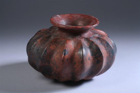 Appraisal: PRE-COLUMBIAN POTTERY VESSEL Naryarit Mayan Gourd with ribbed globular body