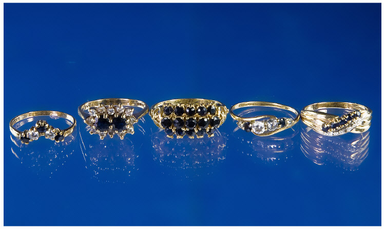 Appraisal: Collection Of Five ct Gold Sapphire Dress Rings All Of