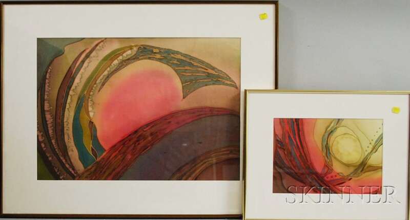 Appraisal: Continental School th Century Two Framed Abstract Watercolors Both monogram