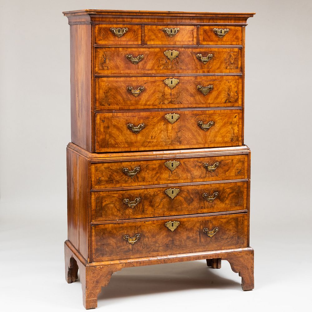 Appraisal: George II Inlaid Walnut Chest-on-Chest In two parts the upper