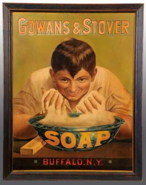 Appraisal: Cardboard Gowans Stover Soap Advertising Sign Description Buffalo N Y