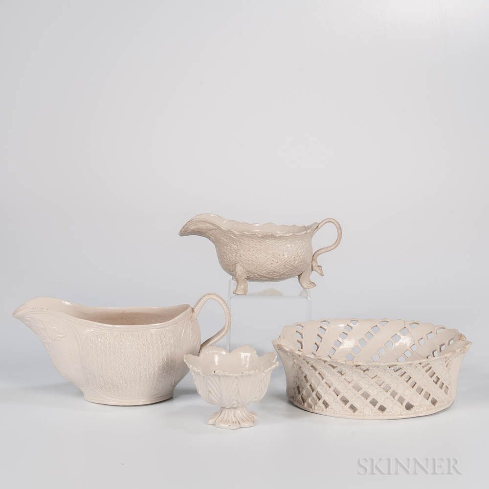 Appraisal: Four Staffordshire White Salt-glazed Stoneware Items Four Staffordshire White Salt-glazed