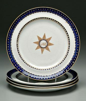 Appraisal: Four Chinese export Breck plates central eight-pointed star with monogram