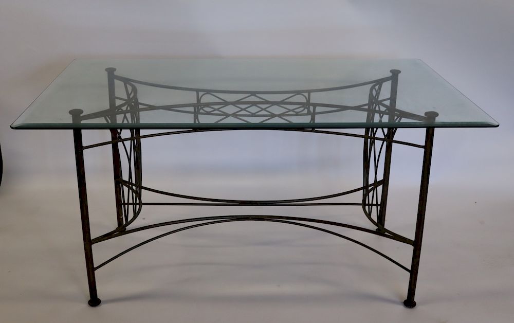 Appraisal: Vintage And Decorative Iron Table With Glass Top From an