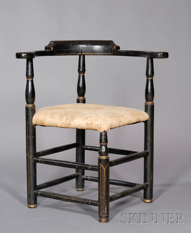 Appraisal: Painted Roundabout Chair New England th century with scrolled handholds