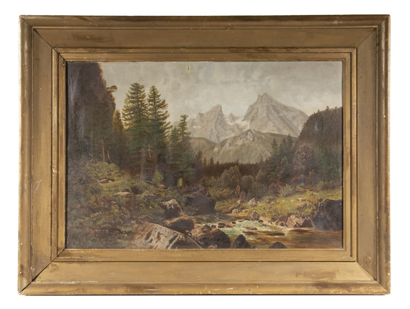 Appraisal: TH C WESTERN MOUNTAIN LANDSCAPE Possibly the Grand Tetons oil