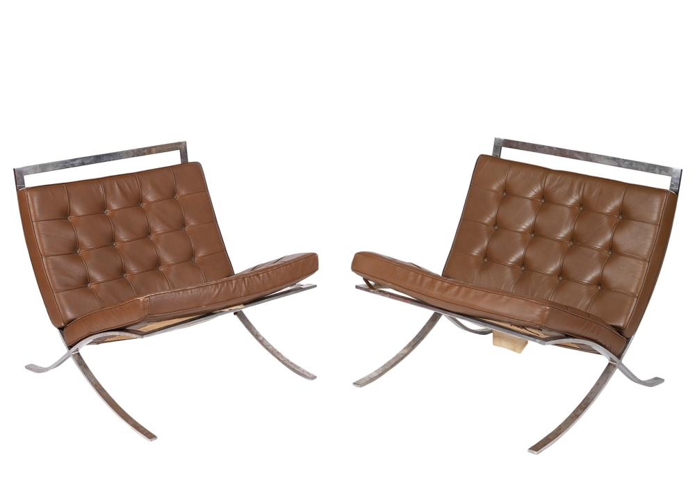 Appraisal: PAIR VINTAGE BARCELONA CHAIRS BY KNOLL Barcelona chairs designed by