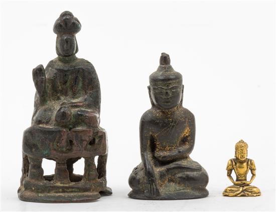 Appraisal: Sale Lot Three Small Bronze Figures of Buddha Height of