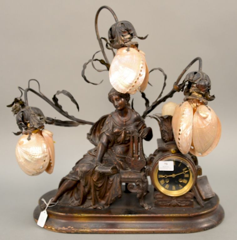 Appraisal: Tiffany figural Art Nouveau clock lamp having seated woman with