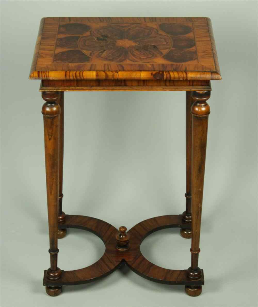 Appraisal: ENGLISH WILLIAM AND MARY STYLE SIDE TABLE OF OYSTER VENEERS