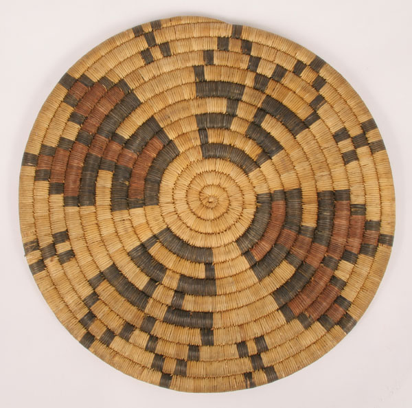 Appraisal: Hopi Indian woven coil tray plaque with two-color geometric dia