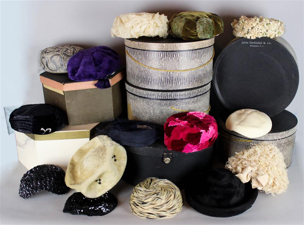 Appraisal: COLLECTION OF VINTAGE LADY'S HATS circa including a black circular